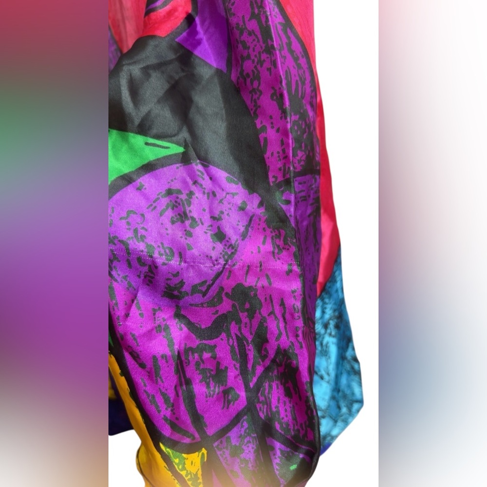 Vintage Picasso 1980s Satin Abstract Art shirt buttons up XXL MADE IN KOREA - Picture 11 of 12